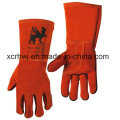 35cm / 40cm Guantes de soldadura forrados de piel de vaca roja, guantes de soldadura cosidos Kevlar, guantes de soldadura de seguridad, guantes de trabajo de cuero largos para uso de soldador